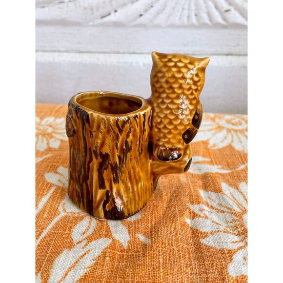 Vintage 1970s Ceramic Owl Toothpick Holder Vase Figurine - Picture 3 of 8